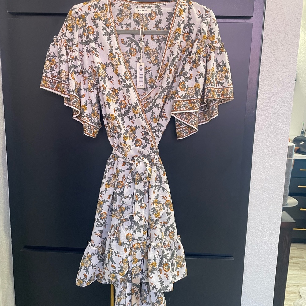 Max Studio Floral Ruffle Sleeve Mini Dress